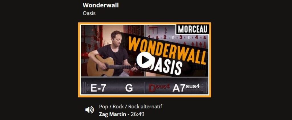 Tablature guitare facile de Wonderwall d'Oasis
