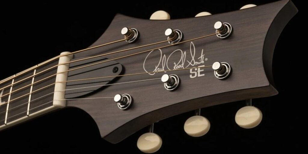 Présentation en détail de la tête de la guitare Parlor PRS SE P20e