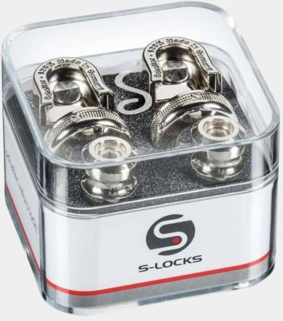 Présentation en détail des straplocks Shaller S Locks M CH pour sangle de guitare