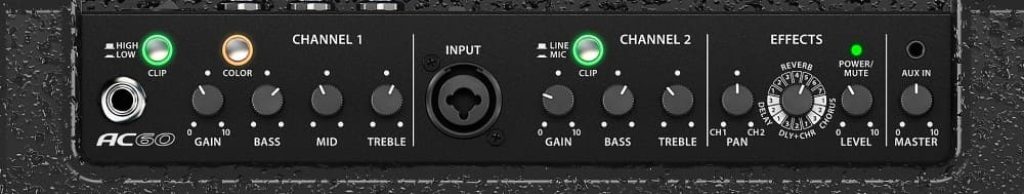 Réglages ampli guitare acoustique Bugera AC60
