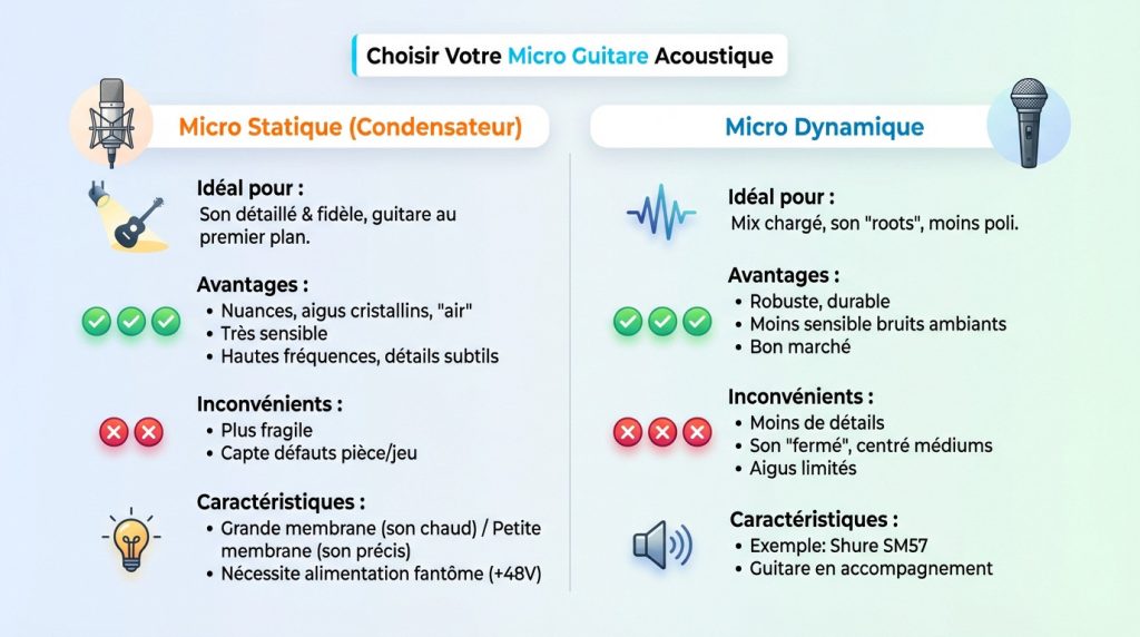 Comparaison microphone statique et dynamique pour enregistrement guitare acoustique